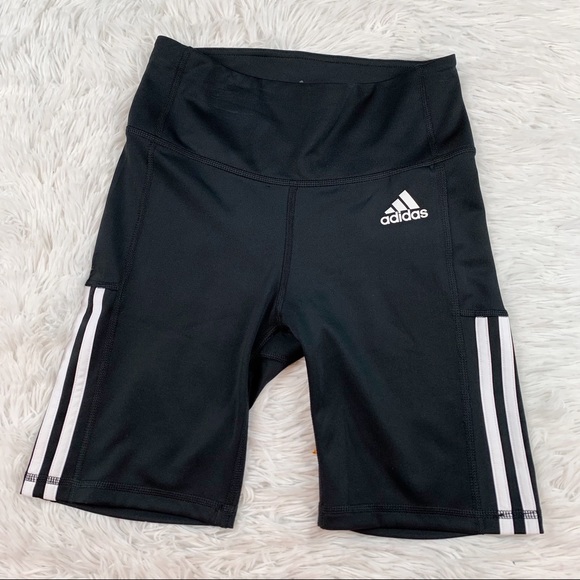 Adidas essential 3 stripe training biker shorts black white - Picture 2 of 10
